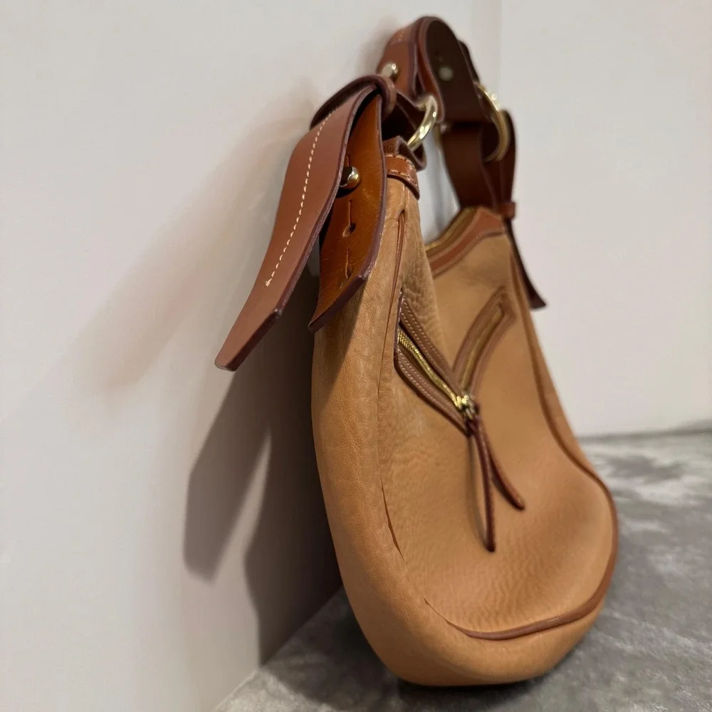 Dooney & Bourke Hobo Bag Tan Brown Medium Circle Purse Pebble Leather Y2K Rare